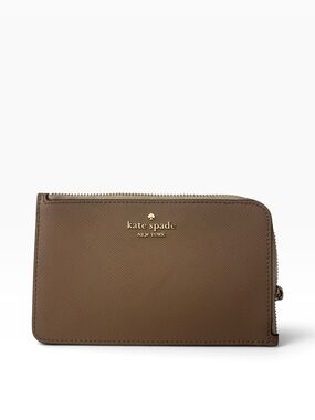 kate spade Brown Saffiano Zip Card Case
